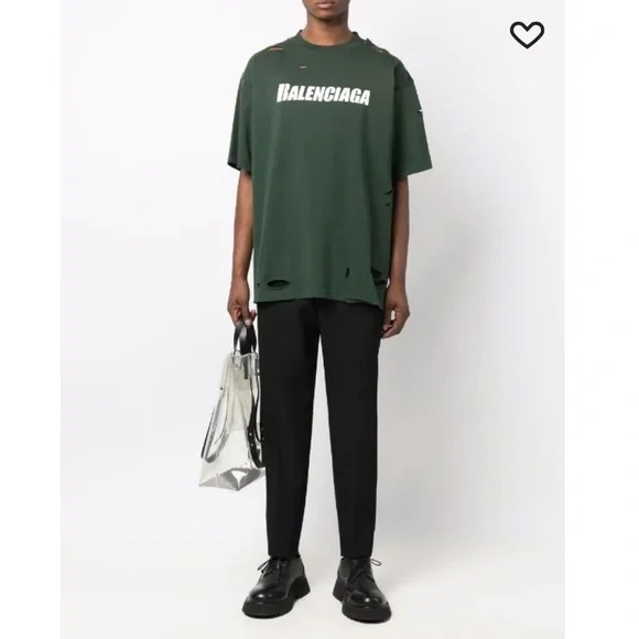 BALENCIAGA UNIFIT ロゴTシャツ BALENCIAGA Unifit T-Shirt Destroyed Unisex MEDIUM Green City Wear